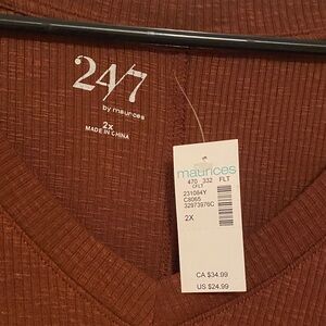 Maurices Rust Ribbed V-Neck Top